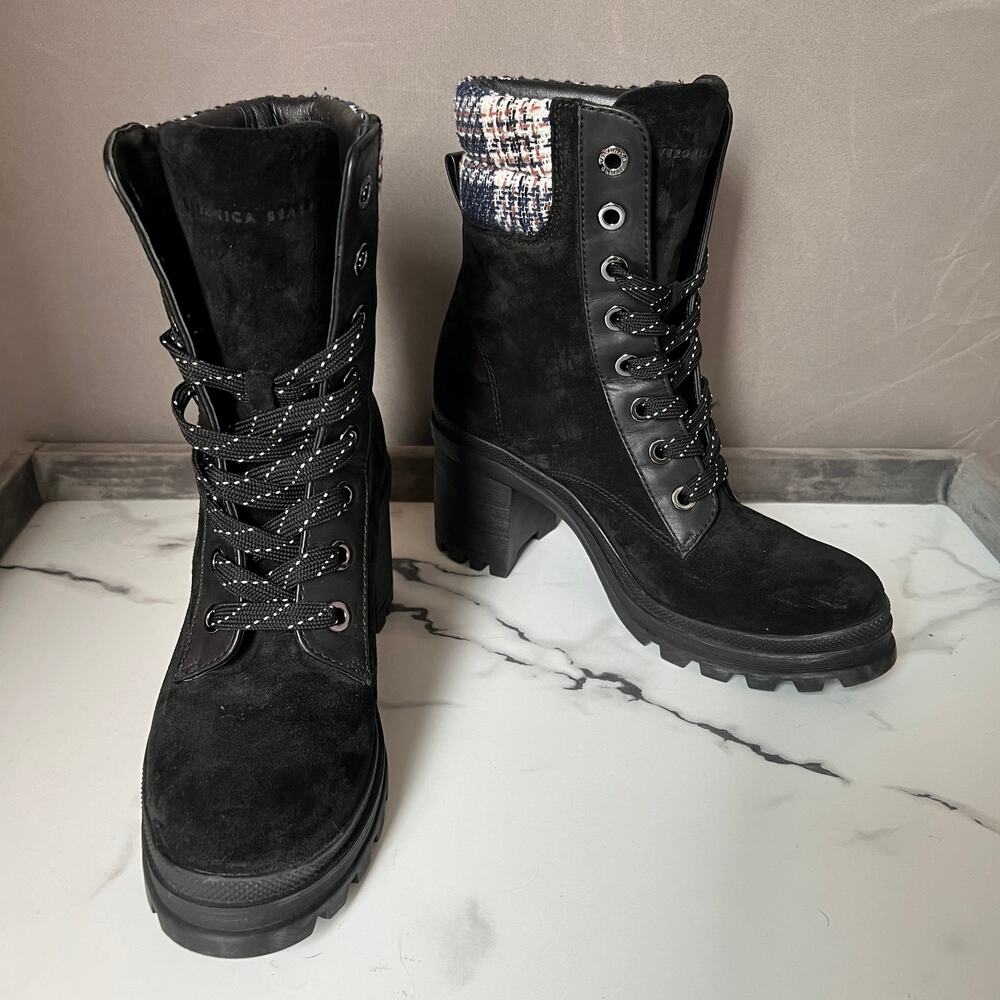 Veronica Beard Black Suede Water Resistant Hiker Boots Size 8 - Picture 2 of 9
